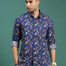 showoffff Showoff Blue Cotton Slim Fit Floral Shirts image 1