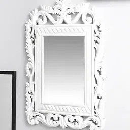 VAS collection home White Textured Wooden Wall Mirror image 1