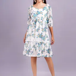HIGHLIGHT FASHION EXPORT Women Floral Print Chiffon A-line Dress-picture-3