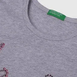 United Colors of Benetton Kids Grey Cotton Printed T-Shirt image 3