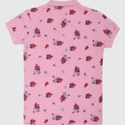 United Colors of Benetton Kids Pink Cotton Floral Print Polo T-Shirt image 2