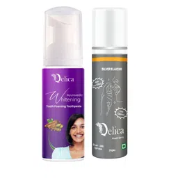 Qelica Ayurvedic Teeth Whitening Foam Toothpaste 60ml With Mouth Spray -10g-image-29