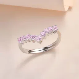 Ornate Jewels 925 Sterling Silver Pink American Diamond Adjustable Chevron Ring for Women-picture-34
