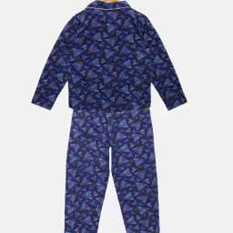 Kiddopanti Kids Navy Printed Full Sleeves Shirt with Pyjamas image 2