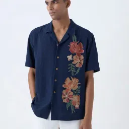 ETA by Westside Navy Floral Embroidered Relaxed-Fit Cotton Shirt-picture-27