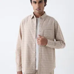 WES Casuals by Westside Taupe Checks Printed Relaxed-Fit Cotton Shirt-picture-11