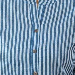 Anouk Rustic Women Vertical Stripes Striped Mandarin Collar Cotton Top image 3