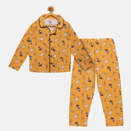 Kiddopanti Kids Mustard Printed Full Sleeves Shirt with Pyjamas image 1