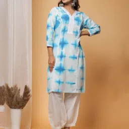 Autumnlane Sujata Blue & White Cotton Kurta with Salwar-image-10