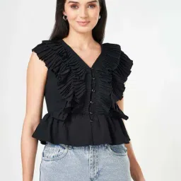 People By Pantaloons Jet Black Cotton Slim Fit Top-picture-19