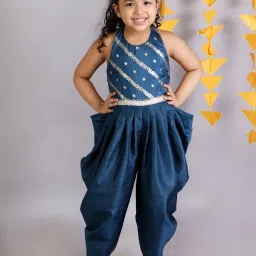 Lil Drama Kids Teal Blue Floral Print Jumpsuit image 4