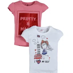 Plum Tree Kids Pink & White Embellished T-Shirt (Pack Of 2) image 1