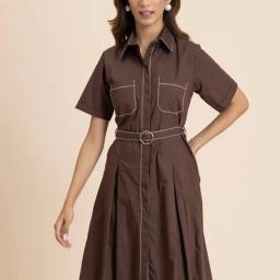 Moomaya Brown Regular Fit Shirt Dress-picture-26