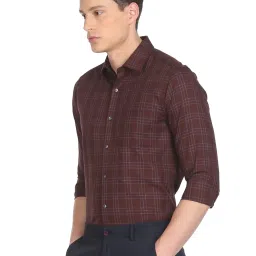 Arrow Brown Cotton Slim Fit Checks Shirts image 3