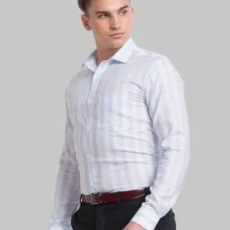 Park Avenue Blue & White Cotton Slim Fit Striped Shirt image 3