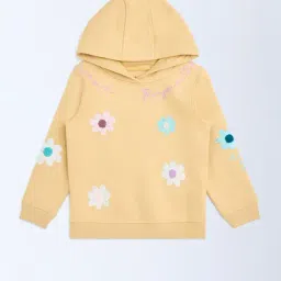 HOP Kids by Westside Mustard Floral Embroidered Cotton-Blend Hoodie-image-71