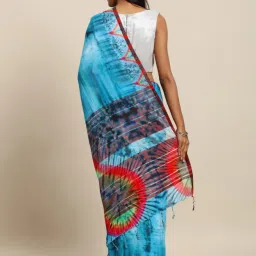 Vastranand Blue Printed Saree With Unstitched Blouse image 2