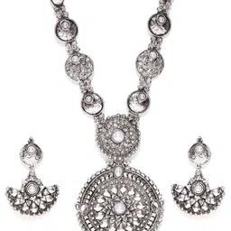 Zaveri Pearls Oxidised Silver-Toned Jewellery Set image 1