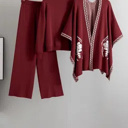 miss mosa by akanksha Alamode By Akanksha Maroon Nelya Luxe Winter Top & Trouser with Shrug Coord Set-picture-41