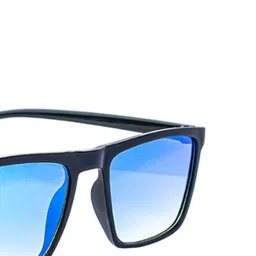 Jiebo Men Blue Lens & Black Rectangle Sunglasses with image 3