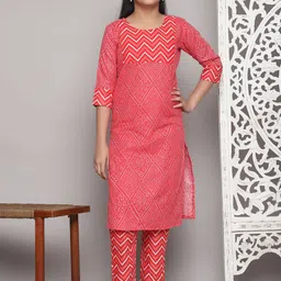 LADY SHOPI Girls Ethnic Motifs Printed Regular Kurta with Trousers-picture-46