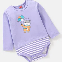 Babyhug 100% Cotton Knit Full Sleeves Onesie Hippo Print - Purple-picture-32