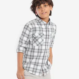 Bonkids Full Sleeves Plaid Checked Shirt - Grey White-picture-21