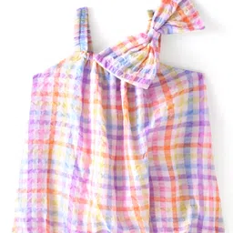 Babyhug  Cotton Woven Sleeveless Checked   Top with Bow Applique - Multicolour-picture-18