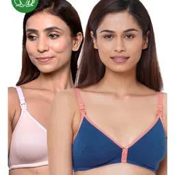Inner Sense Organic Cotton Pack Of 2 Solid Antimicrobial Soft Feeding Bras - Multi Colour-image-95