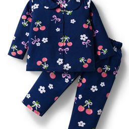 Doodle Poodle Single Jersey Knit Full Sleeves Co-ords Night Suit With Cherry Print - Navy Blue-picture-2