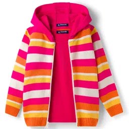 Pine Kids Knit Full Sleeves Hooded Front Open Sweater with Vest & Stripes - Multicolor-image-25
