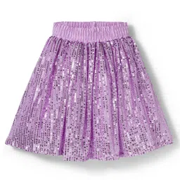 kookie kids india Kookie Kids Woven Above Knee Length Flared Sequined Skirt with Elasticated Band & Inner Lining - Lavender-picture-13