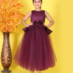 Toy Balloon Kids Net Woven Sleeveless Floral Applique Detailed Polka Dots Printed Gown - Purple-picture-27