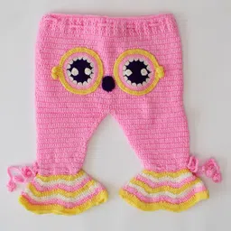 Woonie Owl Eye Applique With Frill Hem Detailed Acrylic Pant - Pink image 2
