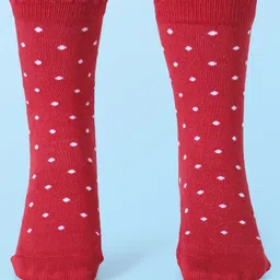 Cute Walk by Babyhug Cotton Lycra Knit Anti-bacterial Socks Polka Dots & Strawberry Design Pack of 3 - Pink White & Red image 2