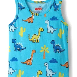 Babyhug 100% cotton Sleeveless Vests With Dino Print & Text Printed Shorts - Light Blue & Orange image 2