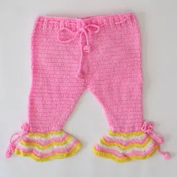 Woonie Owl Eye Applique With Frill Hem Detailed Acrylic Pant - Pink image 3