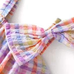 Babyhug  Cotton Woven Sleeveless Checked   Top with Bow Applique - Multicolour image 3