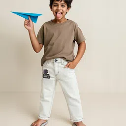 Tales & Stories Lycra Knit Never Give Up Patch Detailed Jeans - White image 4