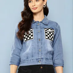 CORSICA Women Blue Cotton Denim Jacket-image-52