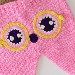 Woonie Owl Eye Applique With Frill Hem Detailed Acrylic Pant - Pink image 4
