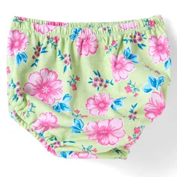 Babyhug Cotton Knit Half Sleeves Bow Detailing Floral Printed Frock with Bloomer - Lime Green image 4