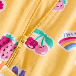 Babyhug Cotton Knit Sleeveless Hooded Jumpsuit With Floral Print - Yellow image 4