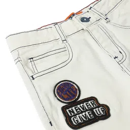 Tales & Stories Lycra Knit Never Give Up Patch Detailed Jeans - White image 5