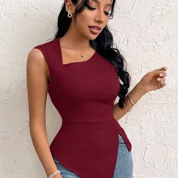 Outzidr Women Asymmetric Neck Fitted Top-picture-36