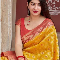 Jhumki creation Ethnic Motifs Woven Design Zari Saree With Unstitched Blouse Piece image 2