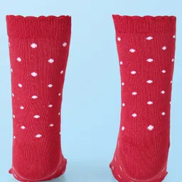 Cute Walk by Babyhug Cotton Lycra Knit Anti-bacterial Socks Polka Dots & Strawberry Design Pack of 3 - Pink White & Red image 5