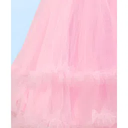 Babyhug Mesh Woven Sleeveless Tiered Party Dress with Bow Applique & Pearl Detailing - Pink image 5