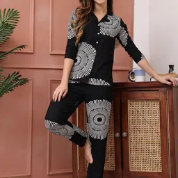 Boston Club Women Printed Mandarin Collar Three-Quarter Sleeves Slip-On Night suit-image-50