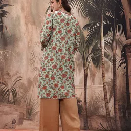 Sangria Herringbone Weave Floral Longline Ethnic Duffle Jacket image 4